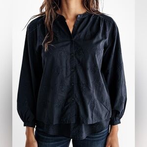Calypso St Barth Black Embroidered Button Front Blouse Size L NWT